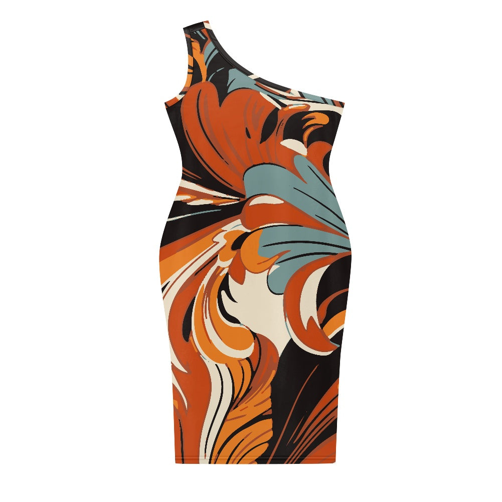 Discover Elegance: Luxtrini's One-Shoulder Slim Dress - Abstract white