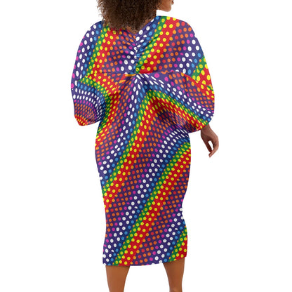 LGBTQ-Friendly Rainbow Polka Dot Ladies Dolman Sleeve Bag Hip Dress by Luxtrini