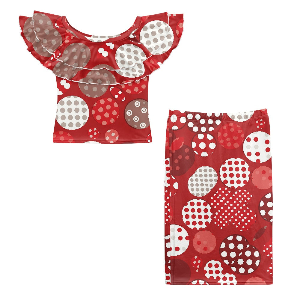 Red Polka Dot Puletasi Style Maxi Dress Set white