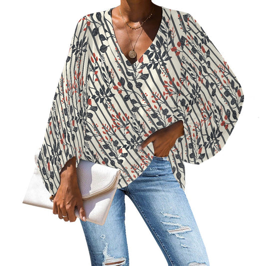 V-Neck Chiffon Puff Sleeve Blouse by Luxtrini 4XL