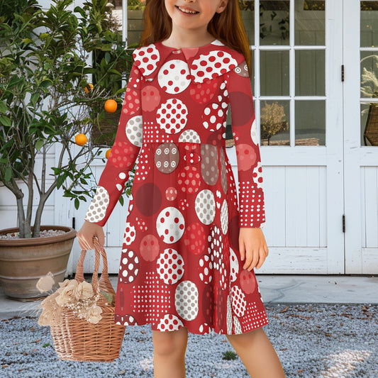 Red Polka Dot Children's Long Sleeve Baby Collar Dress
