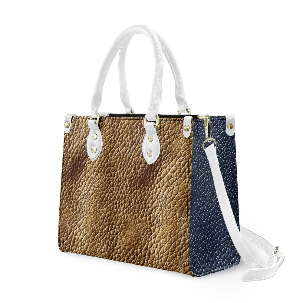 Cream and Navy Women's PU leather twill handbag