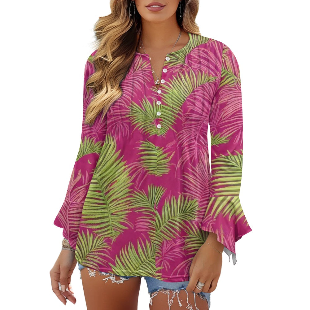 Women's V-neck button-down T-shirt white