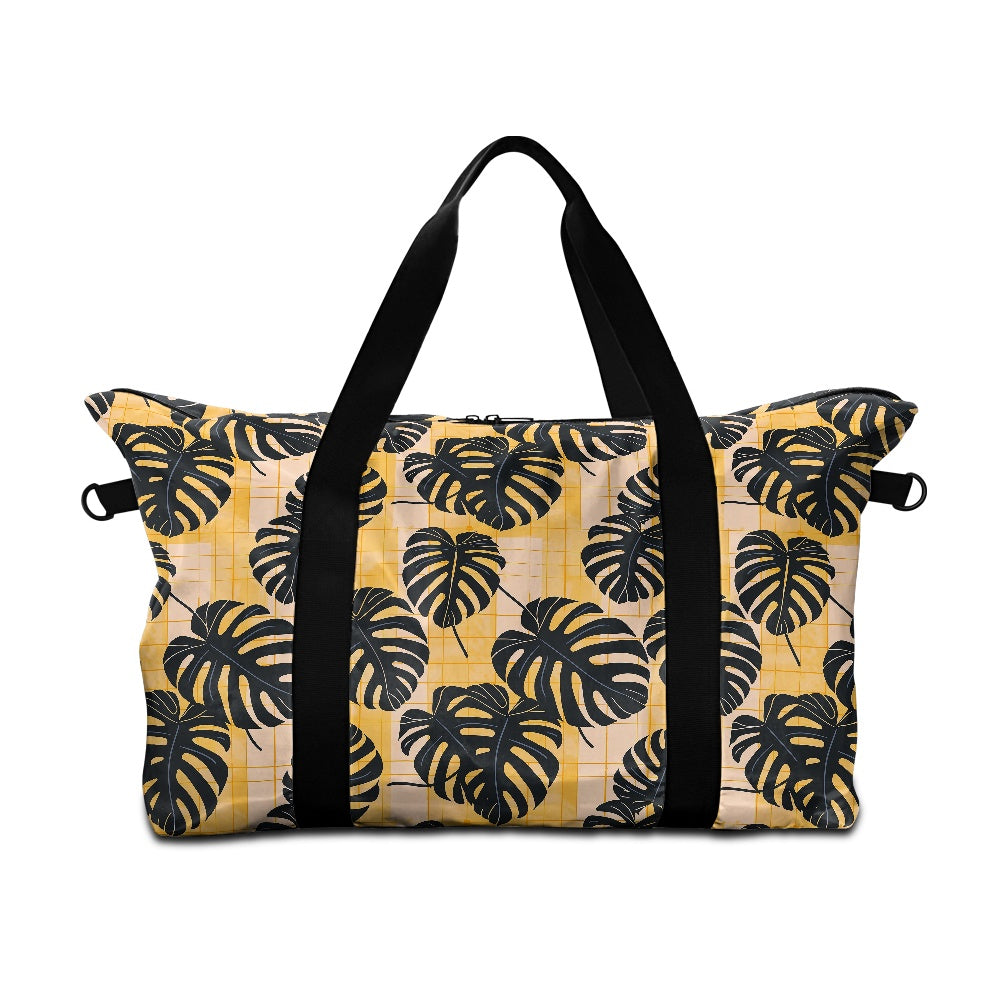 Monstera Leaves on Geometric pattern Lightweight luggage white ONESIZE