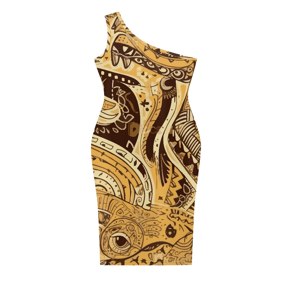 Discover Elegance: Luxtrini's One-Shoulder Slim Dress - Ethnic white