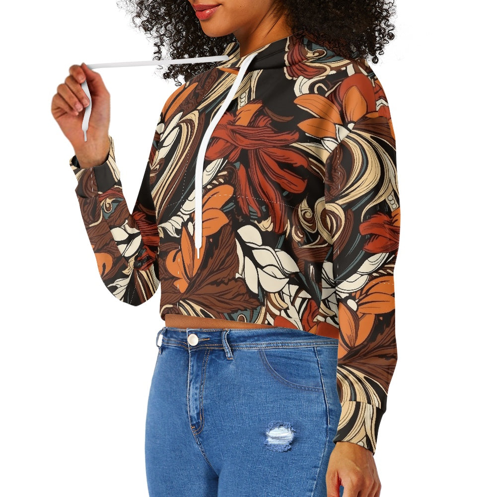 Women's midriff-baring sweatshirt - Floral Ethnic