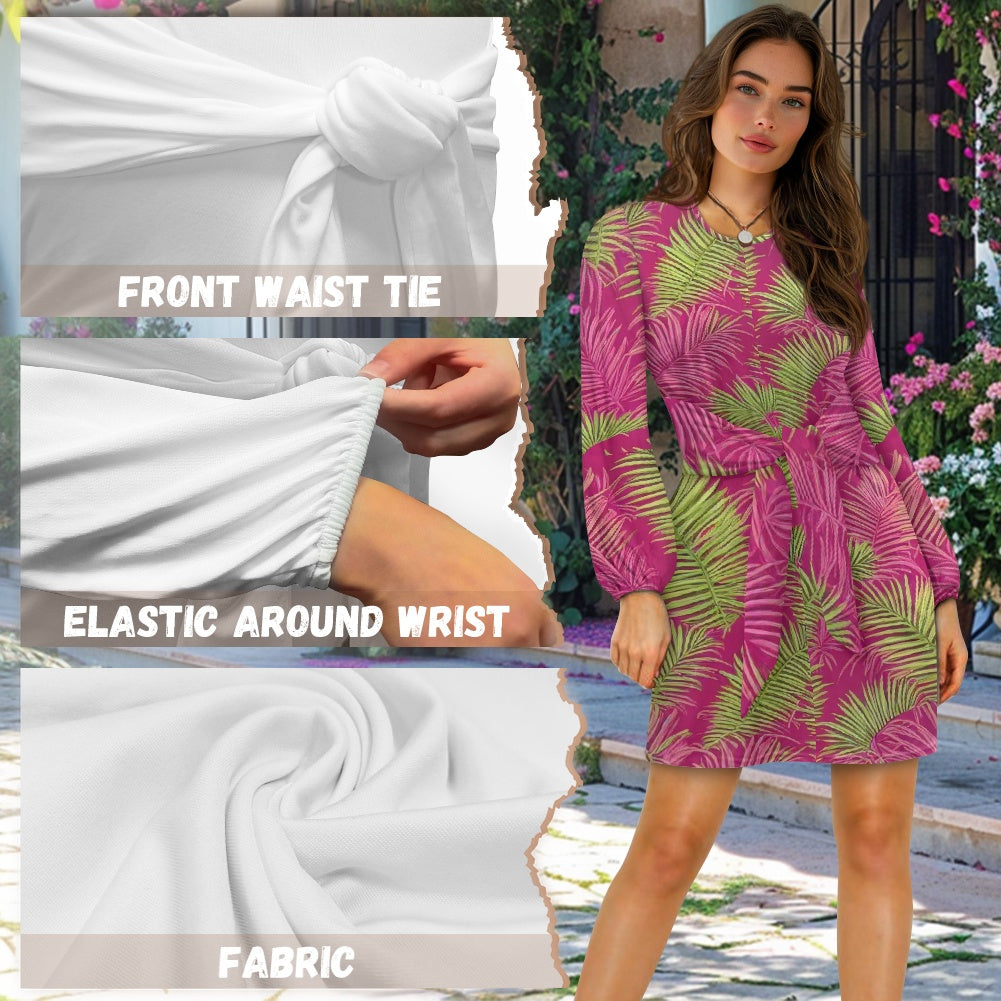 Waist Long Sleeve Tie Dress