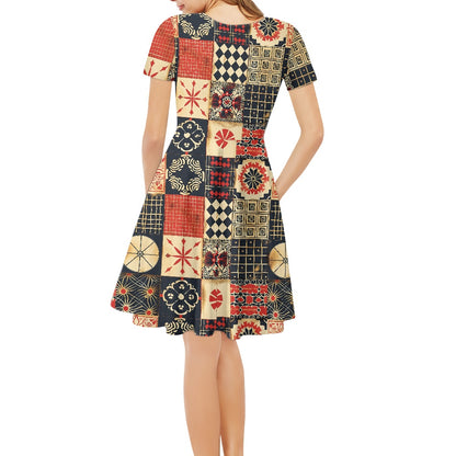 Women V-Neck Short Sleeve Ruffle Dress
