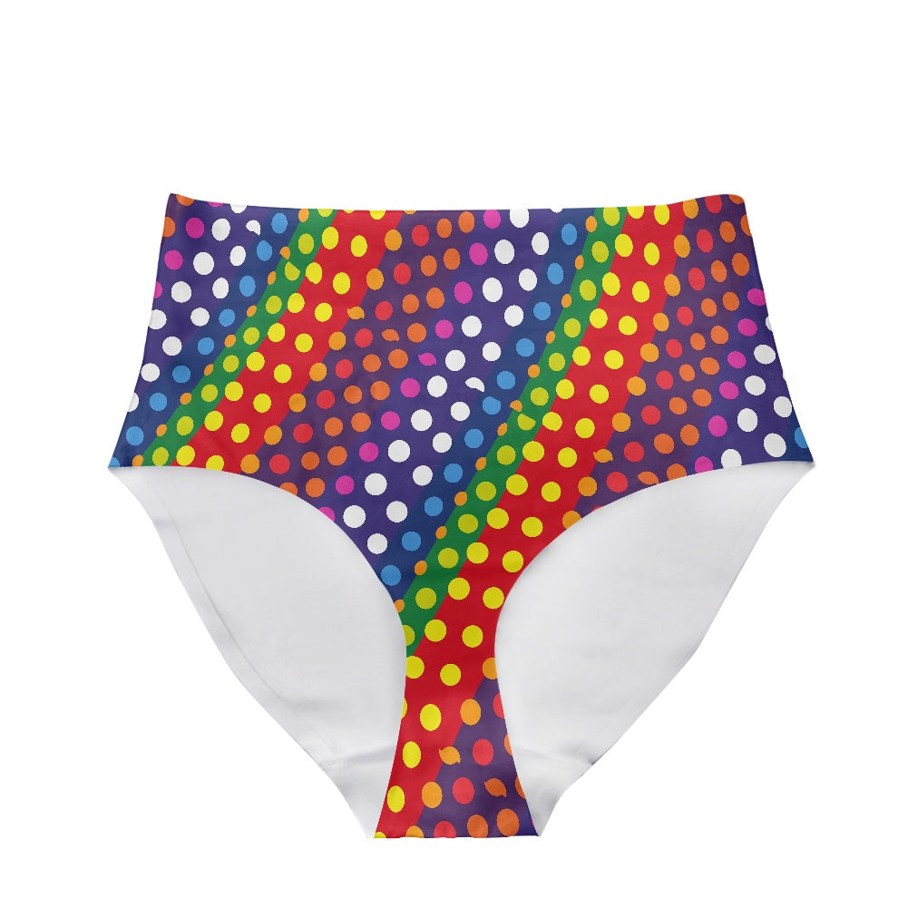 LGBTQ-Friendly Rainbow Polka Dot Women High-Waisted Underwear by Luxtrini white