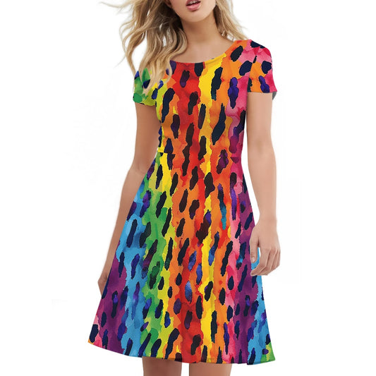 Women Scoop Neck Short Sleeve Ruffle Dress