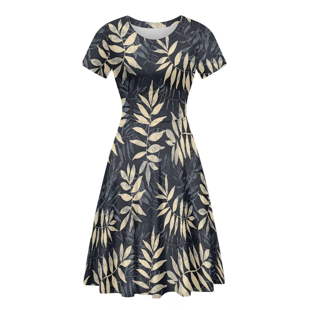 Women Scoop Neck Short Sleeve Ruffle Dress white