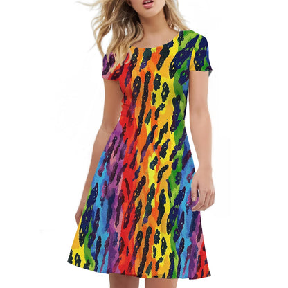 Women Scoop Neck Short Sleeve Ruffle Dress