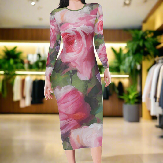 Roses Women Bodycon Midi Sheath Dress - up to 4XL