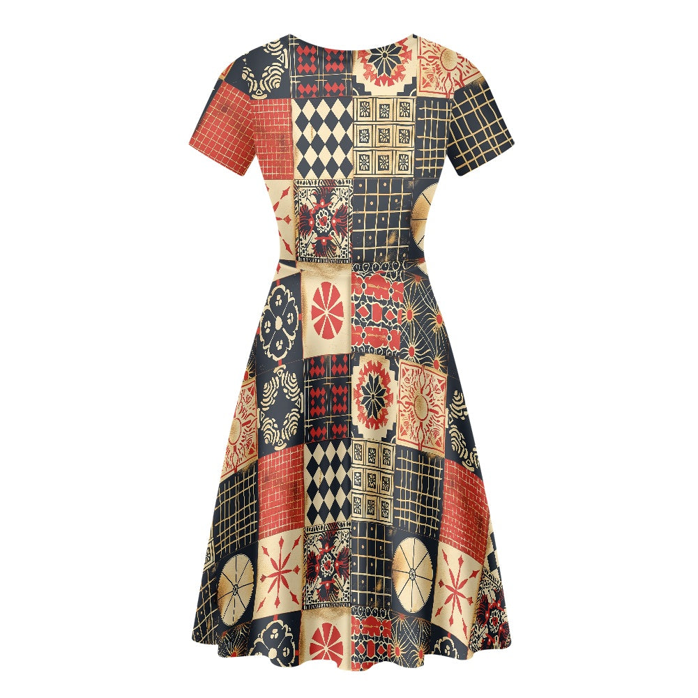 Women Scoop Neck Short Sleeve Ruffle Dress