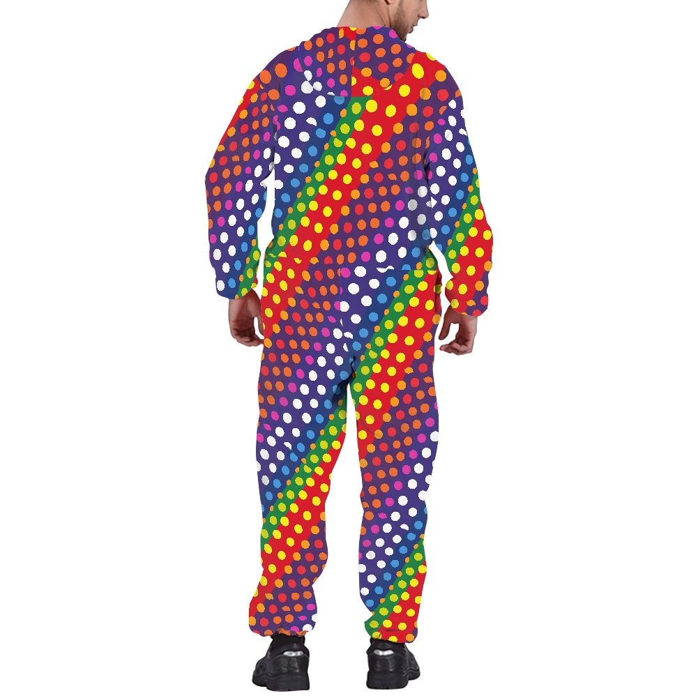 LGBTQ-Friendly Rainbow Polka Dot Women's Hooded Long Sleeve Jumpsuit by Luxtrini