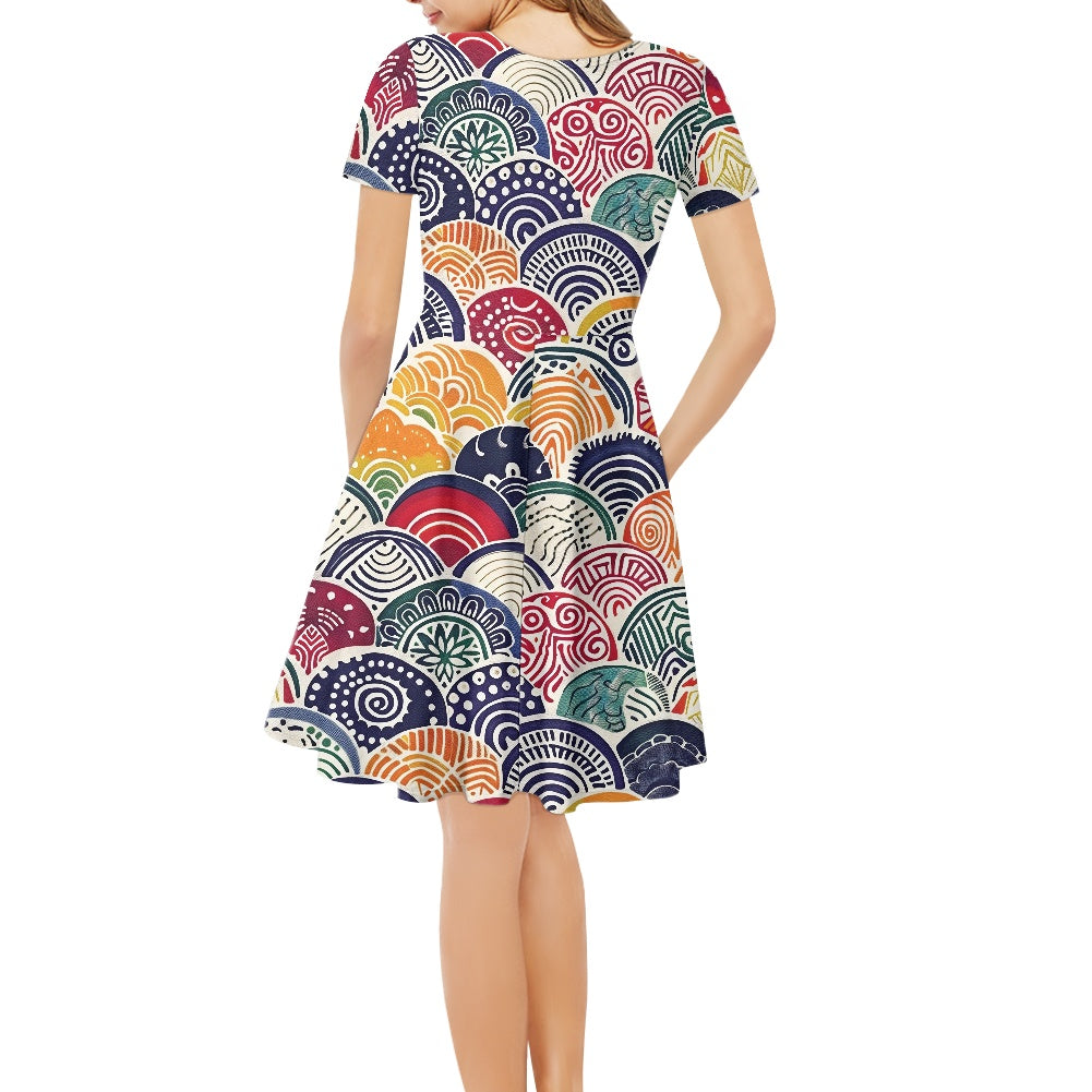 Women V-Neck Short Sleeve Ruffle Dress