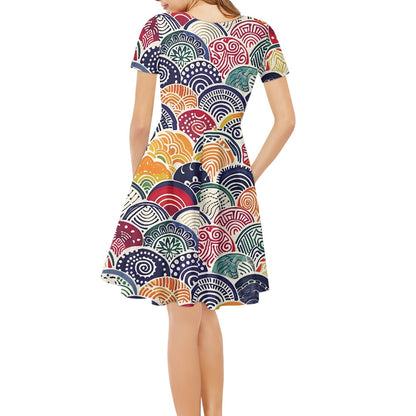 Women V-Neck Short Sleeve Ruffle Dress