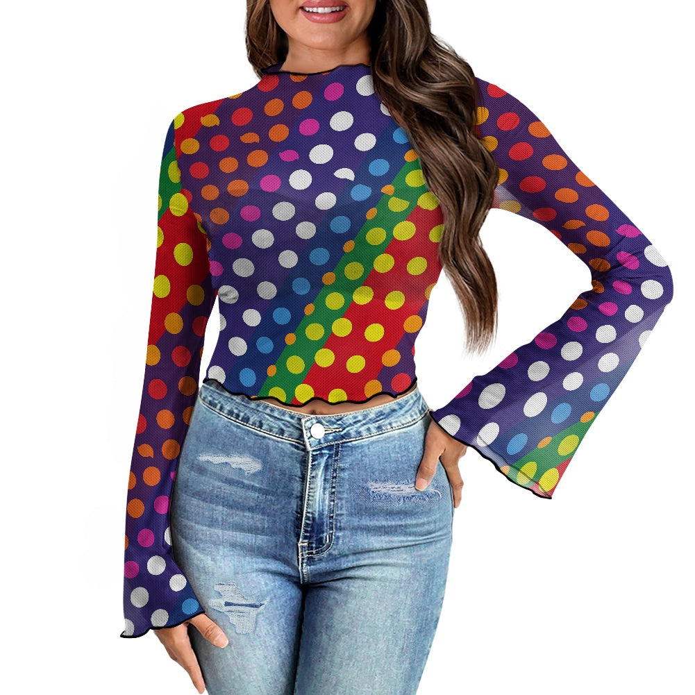 LGBTQ-Friendly Rainbow Polka Dot Women's Bell Sleeve Blouse by Luxtrini