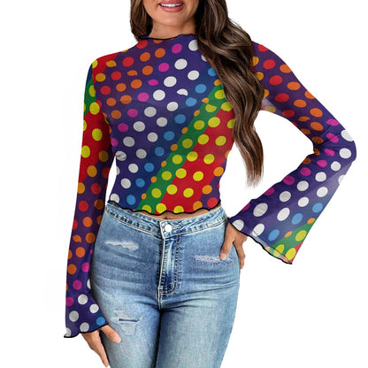 LGBTQ-Friendly Rainbow Polka Dot Women's Bell Sleeve Blouse by Luxtrini