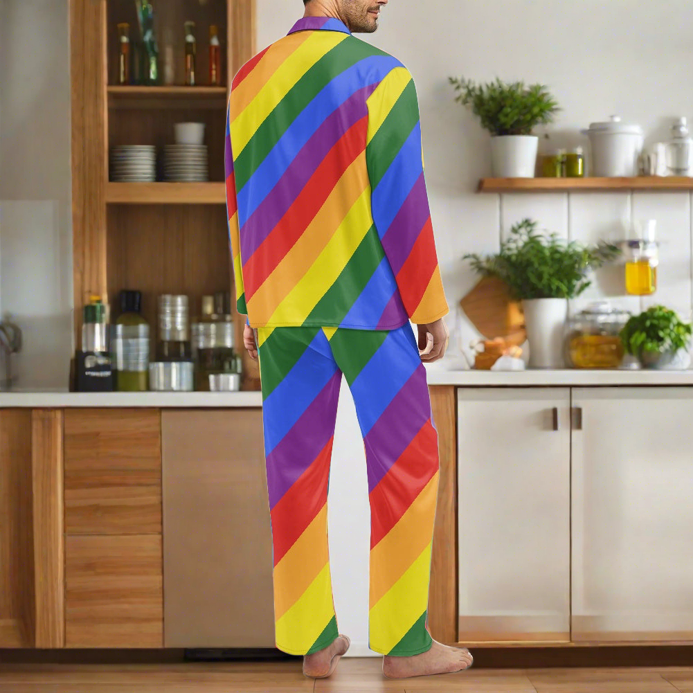 Unveil the Spectrum of Comfort: Luxtrini's Rainbow Men's Button Pajamas
