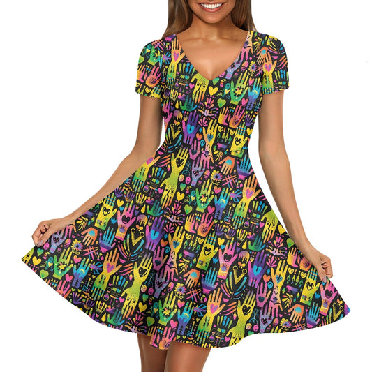 LGBTQ Women V-Neck Short Sleeve Ruffle Dress