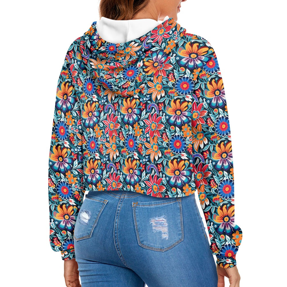 Women's midriff-baring sweatshirt - Mexcian Floral
