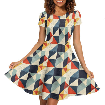 Women Scoop Neck Short Sleeve Ruffle Dress