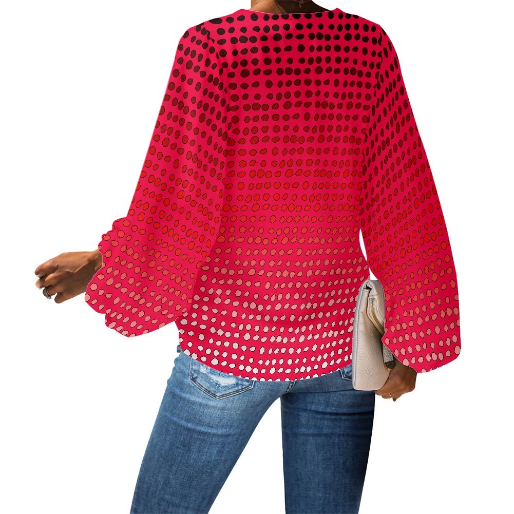 V-Neck Puff Sleeve Chiffon Blouse