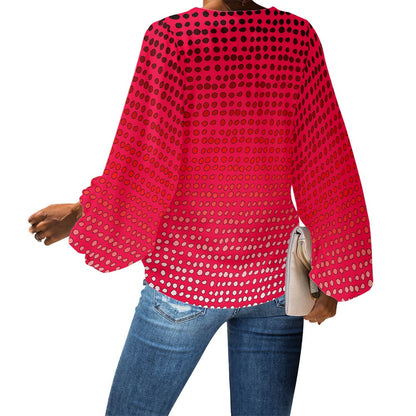 V-Neck Puff Sleeve Chiffon Blouse