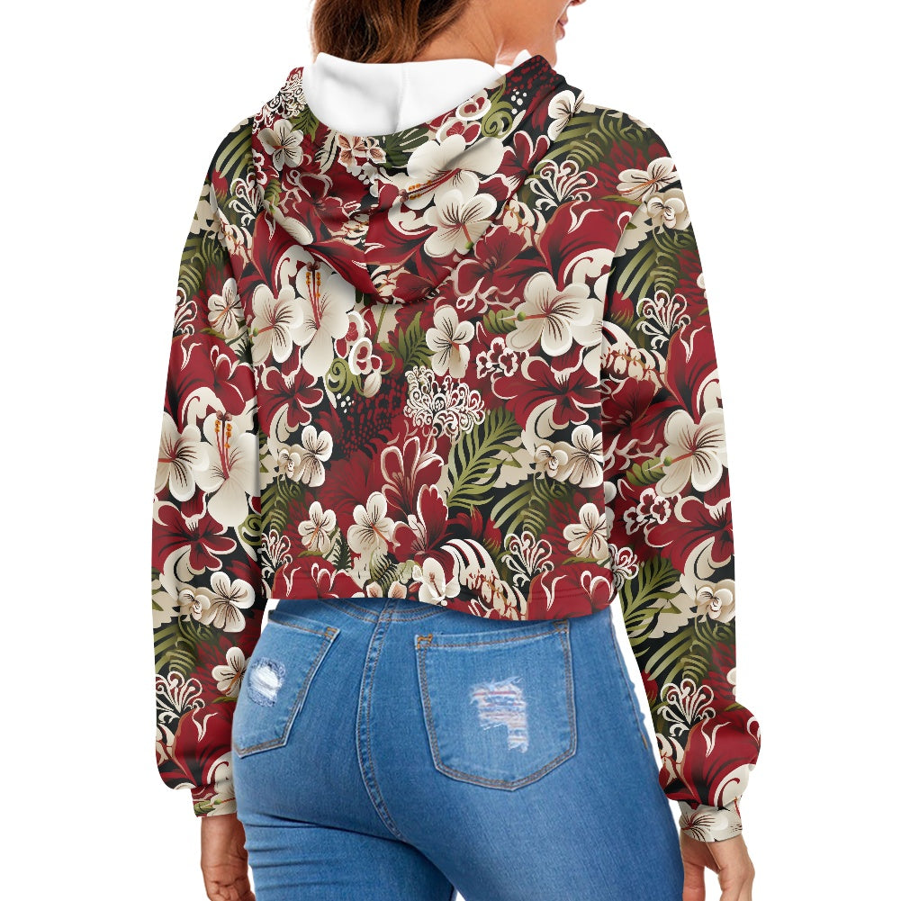 Women's midriff-baring sweatshirt - Hibiscus