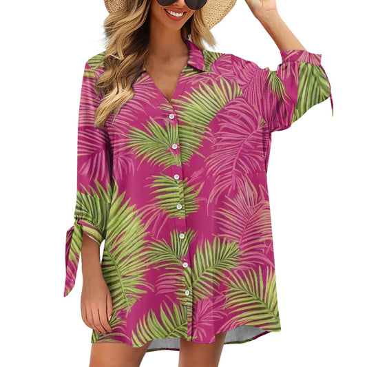 Casual Button-down 3/4 Sleeves Shirt For Women white