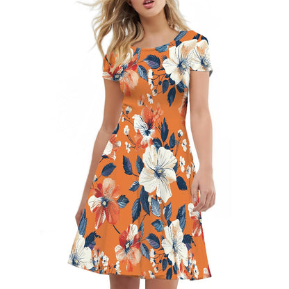 Women Scoop Neck Short Sleeve Ruffle Dress