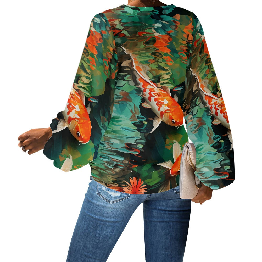 V-Neck Puff Sleeve Chiffon Blouse