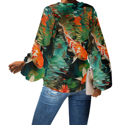 V-Neck Puff Sleeve Chiffon Blouse