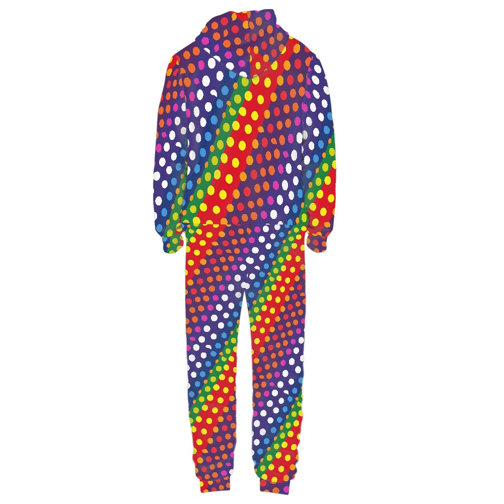 LGBTQ-Friendly Rainbow Polka Dot Women's Hooded Long Sleeve Jumpsuit by Luxtrini
