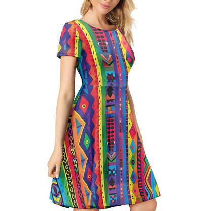 Women Scoop Neck Short Sleeve Ruffle Dress