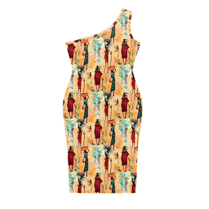 Discover Elegance: Luxtrini's One-Shoulder Slim Dress - Tribal