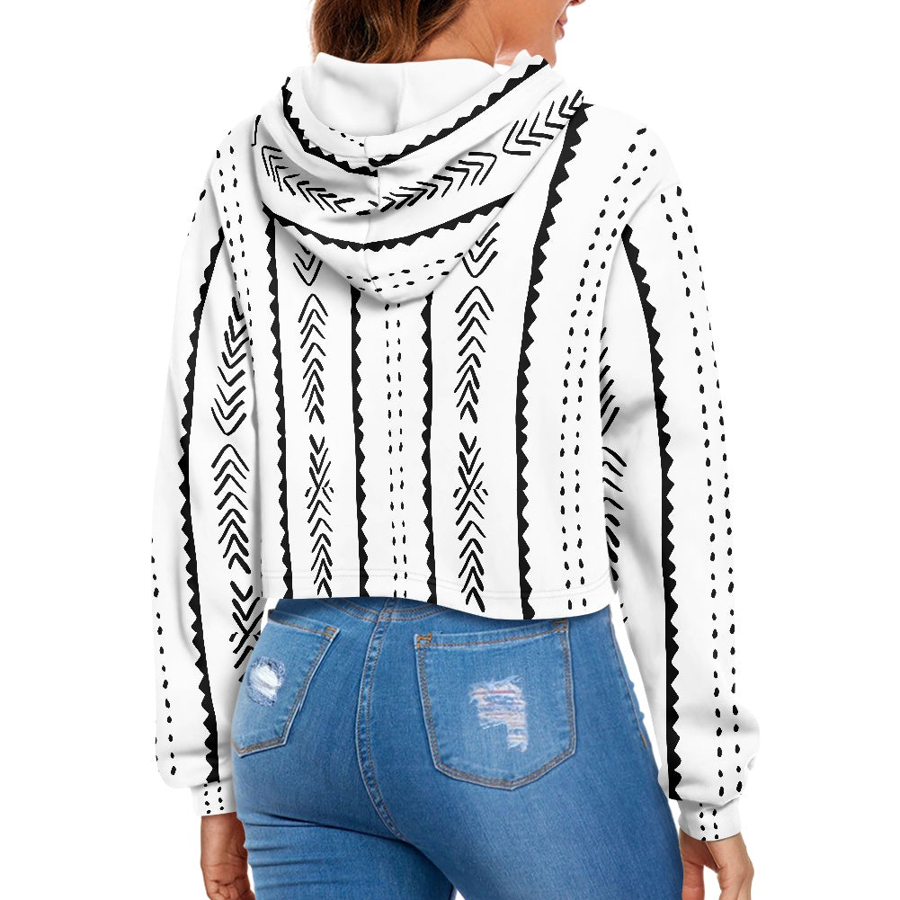 Women's midriff-baring sweatshirt - Ethnic B&W