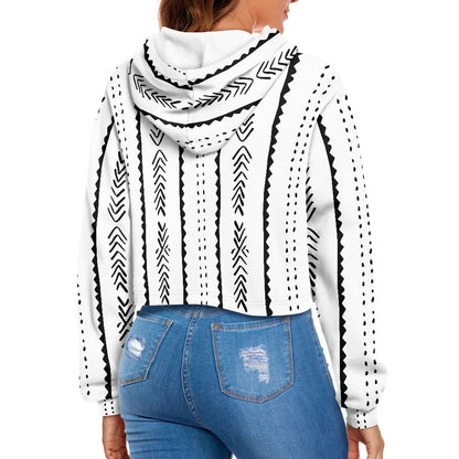 Women's midriff-baring sweatshirt - Ethnic B&W