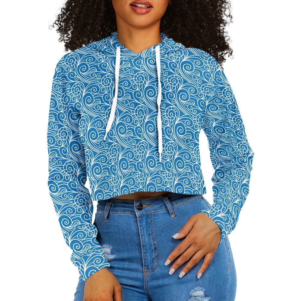 Women's midriff-baring sweatshirt - Chinese Blue Wind