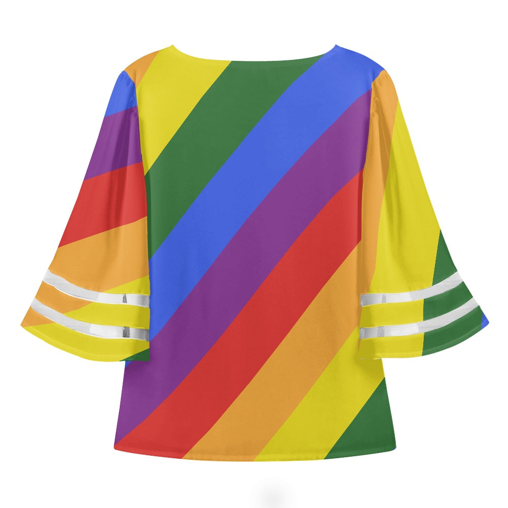 Rainbow Women Puff Sleeve Blouse