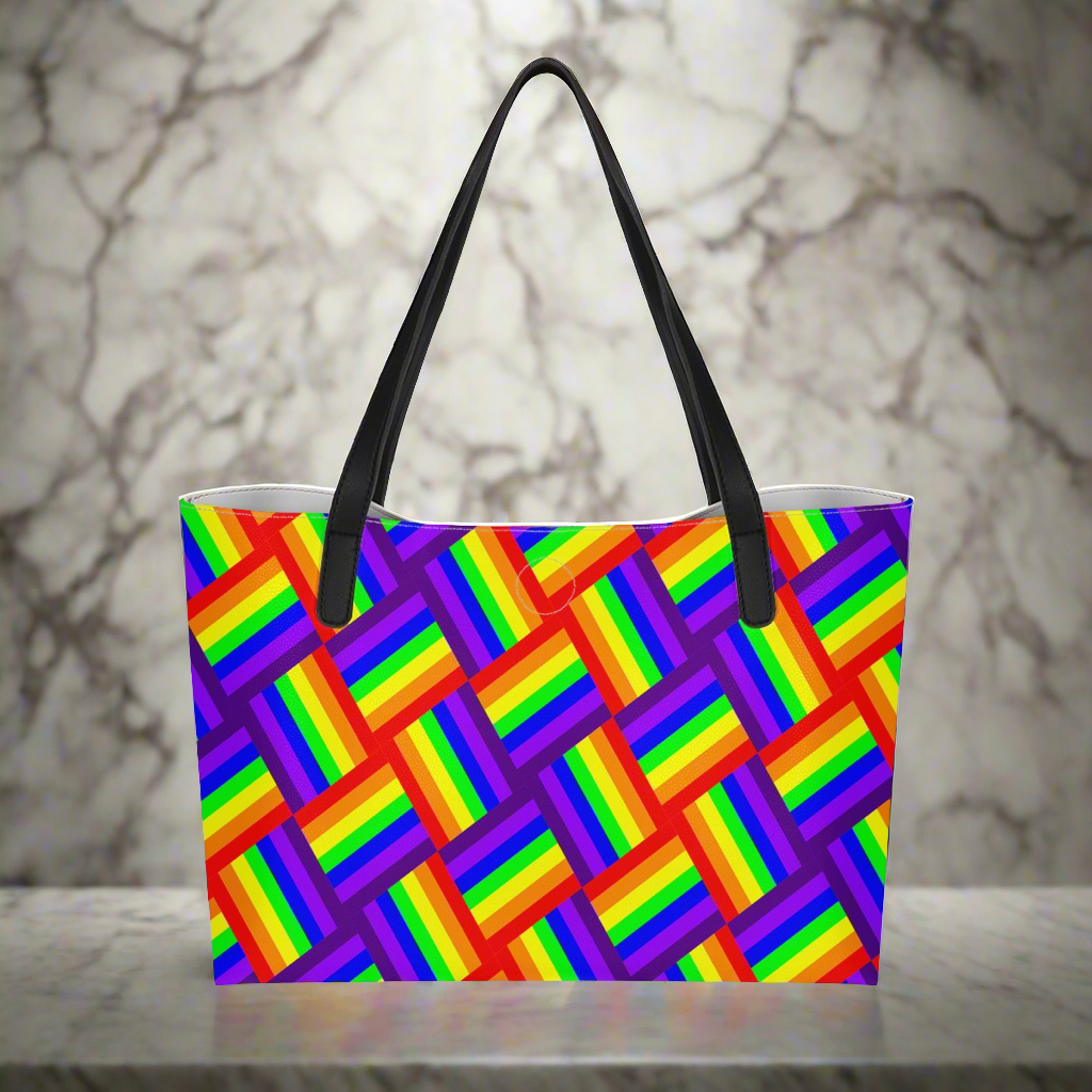 Rainbow Weave Shopping Tote Bag