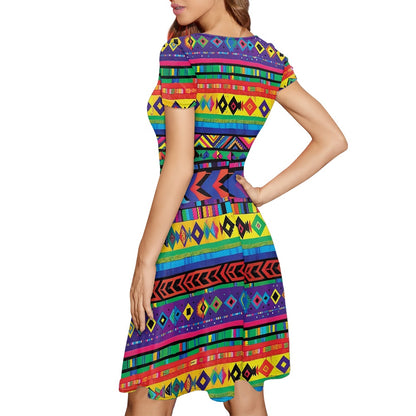 Women Scoop Neck Short Sleeve Ruffle Dress