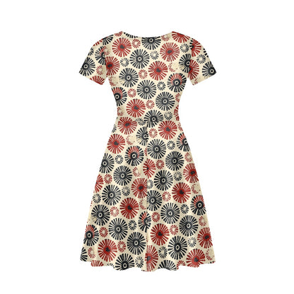 Women V-Neck Short Sleeve Ruffle Dress