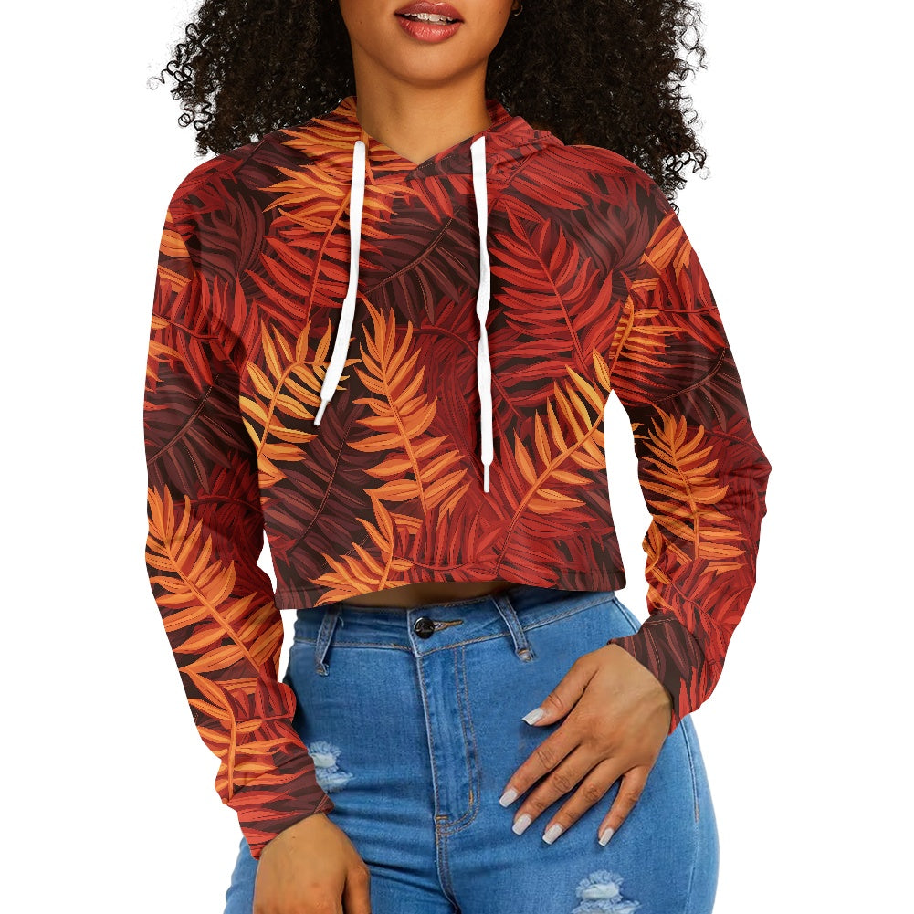 Women's midriff-baring sweatshirt Orange and Red Tropical