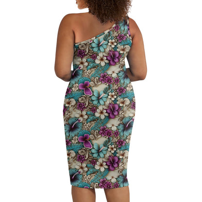 Discover Elegance: Luxtrini's One-Shoulder Slim Dress - Floral Blue