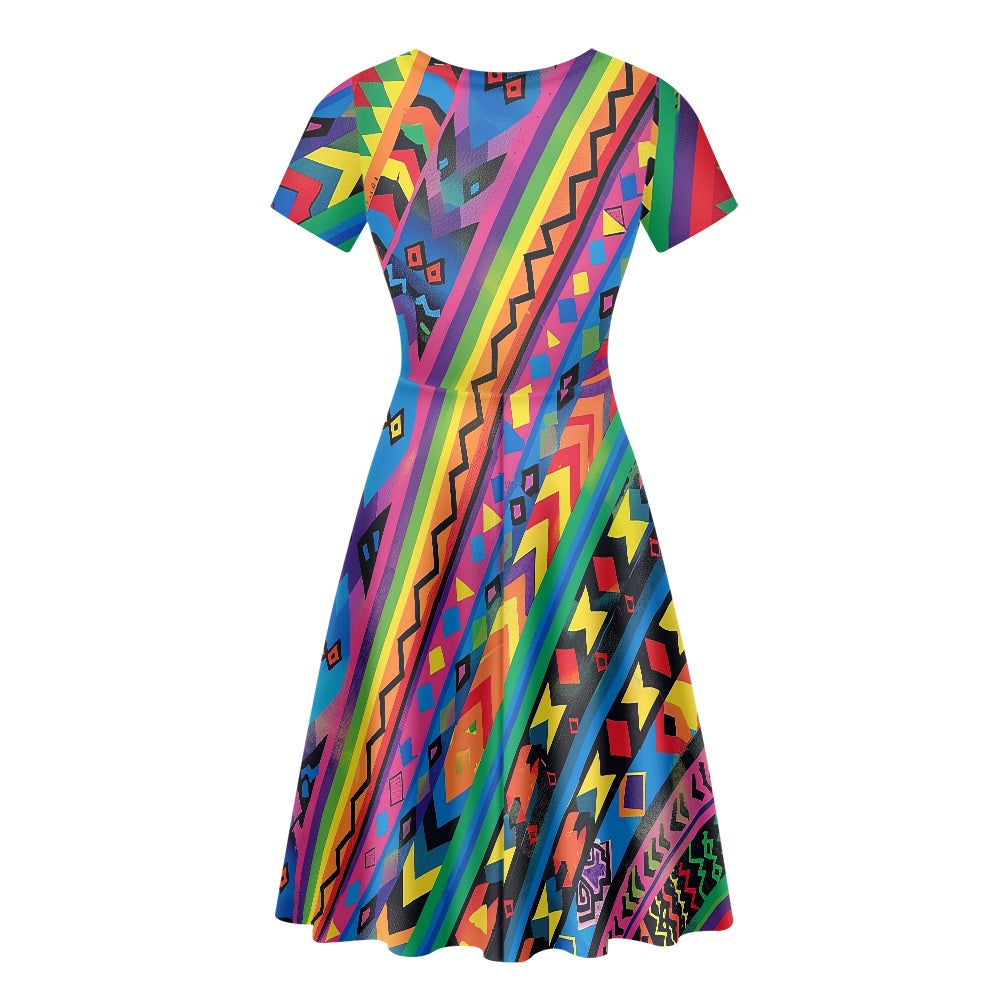 Women Scoop Neck Short Sleeve Ruffle Dress