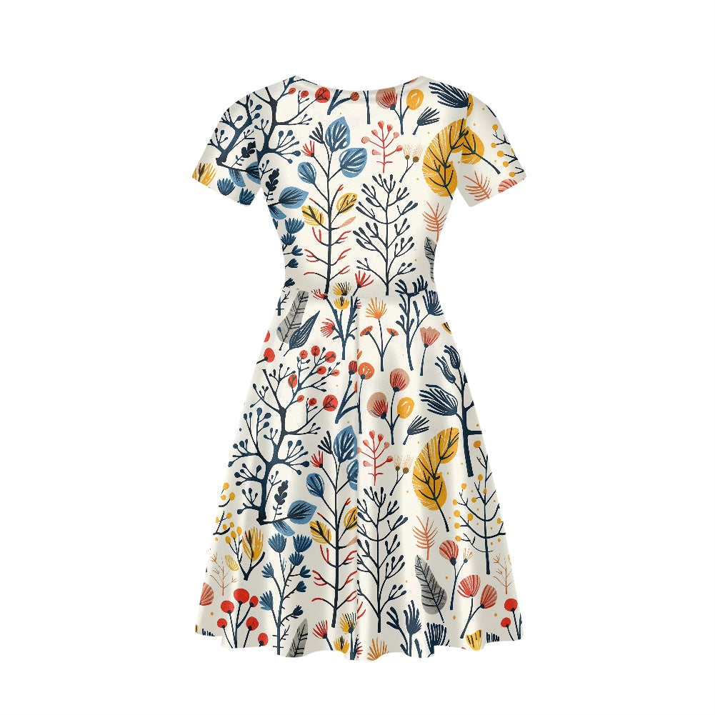 Women V-Neck Short Sleeve Ruffle Dress