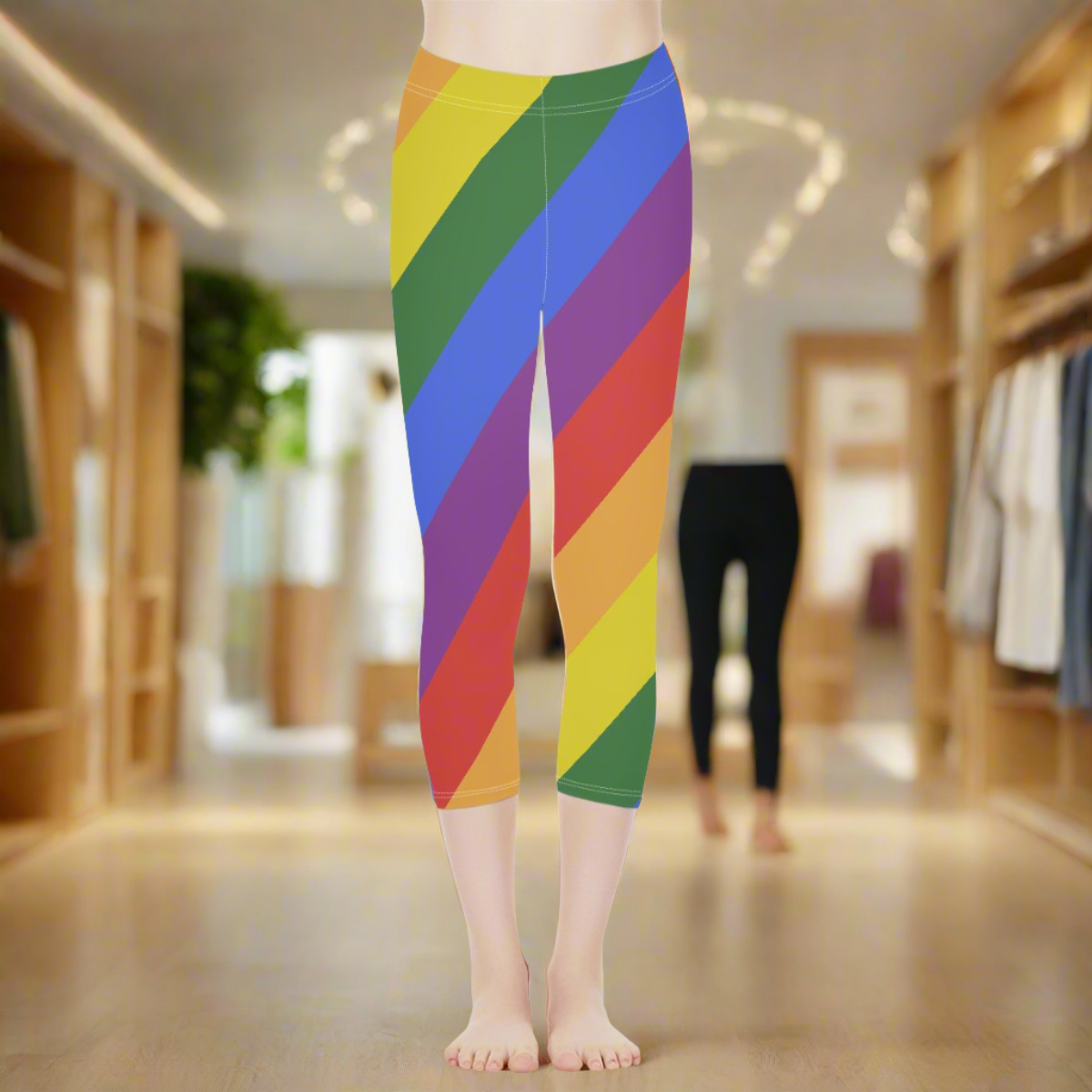 Rainbow Short Yoga Pants - Polyester & Spandex Blend, Elastic Waistband, Perfect for Yoga and Fitness Enthusiasts