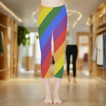 Rainbow Short Yoga Pants - Polyester & Spandex Blend, Elastic Waistband, Perfect for Yoga and Fitness Enthusiasts